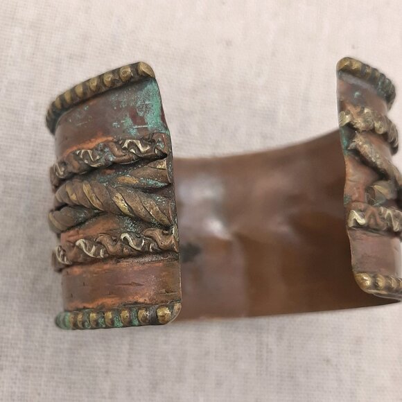 Rustic Copper Mixed Metal Rope Cuff Bracelet - Picture 4 of 11